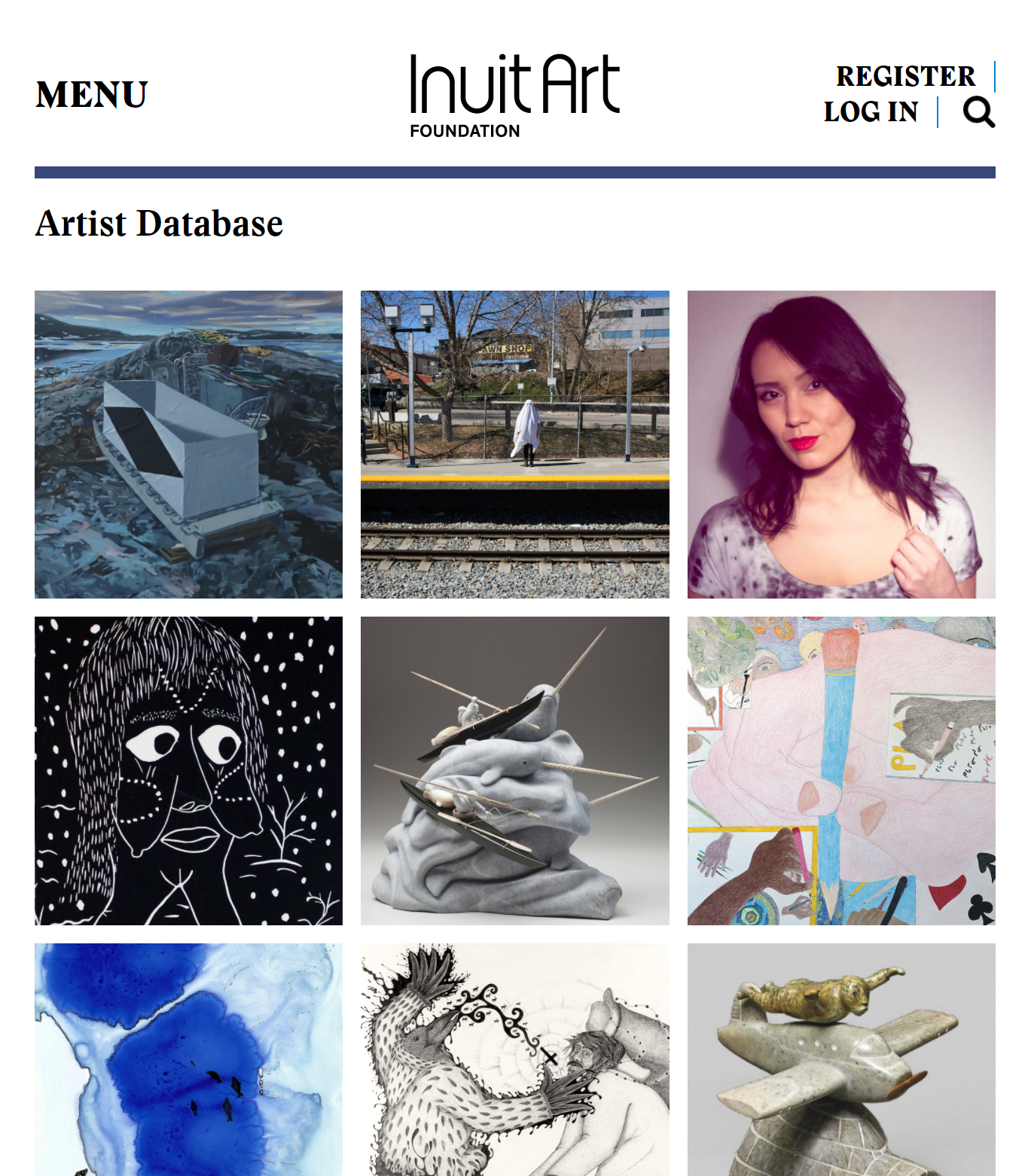 Screenshot of homepage for Inuit Artists Database