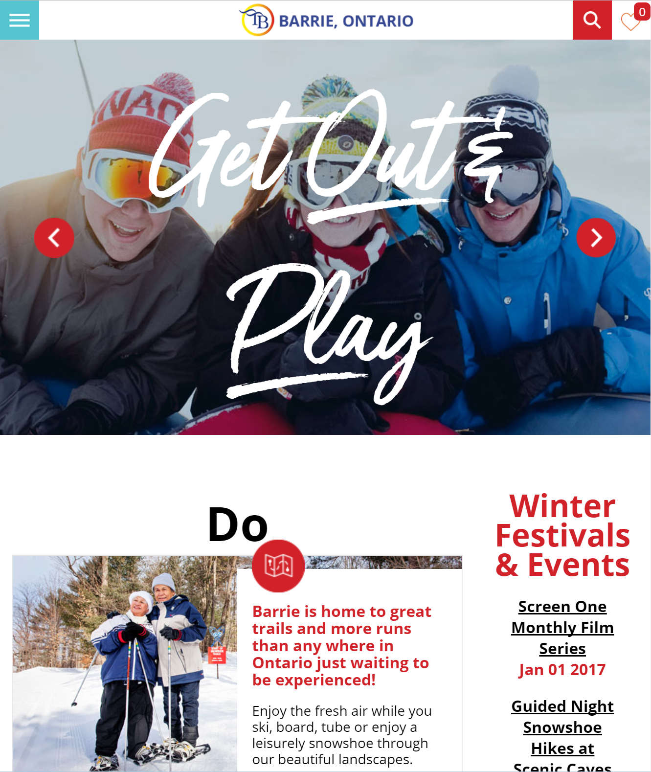 Tourism Barrie Website Screnshot
