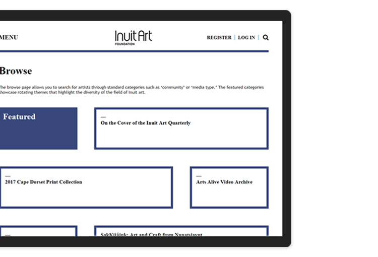 Inuit Art Foundation's website displayed on a tablet