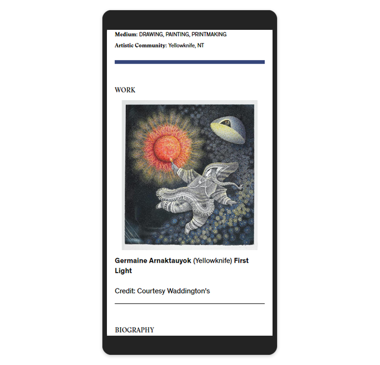 Inuit Art Foundation's website displayed on a mobile