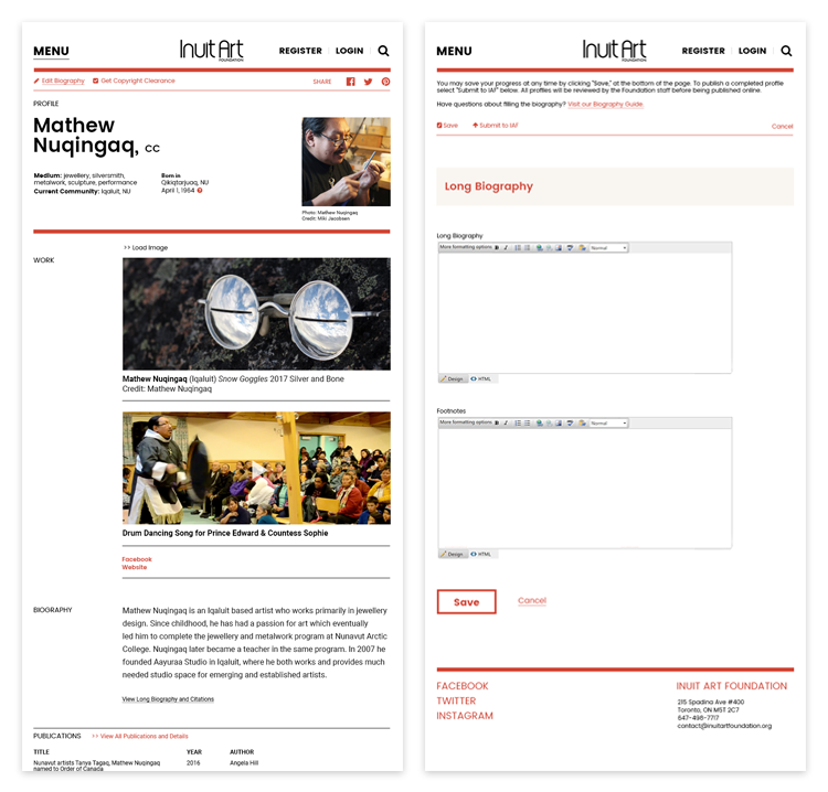 Inuit Art Foundation's website mockups