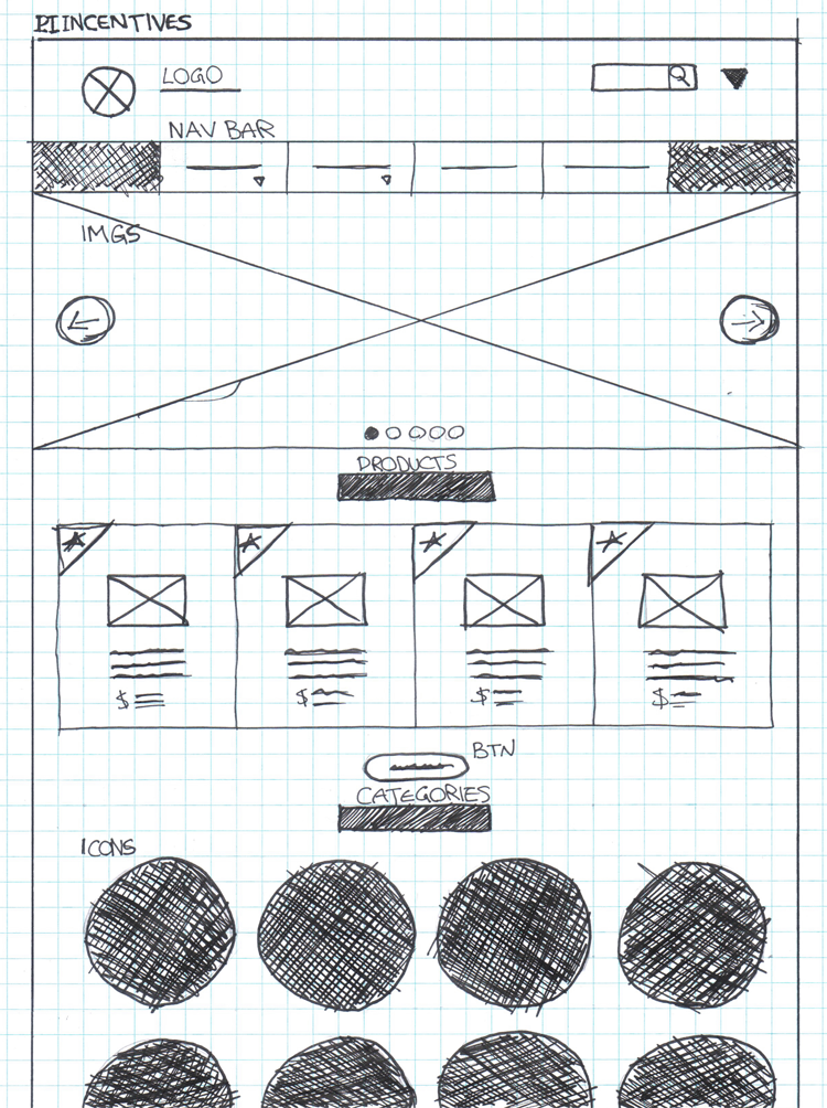 PI Incentives website's hand drawn wireframe 